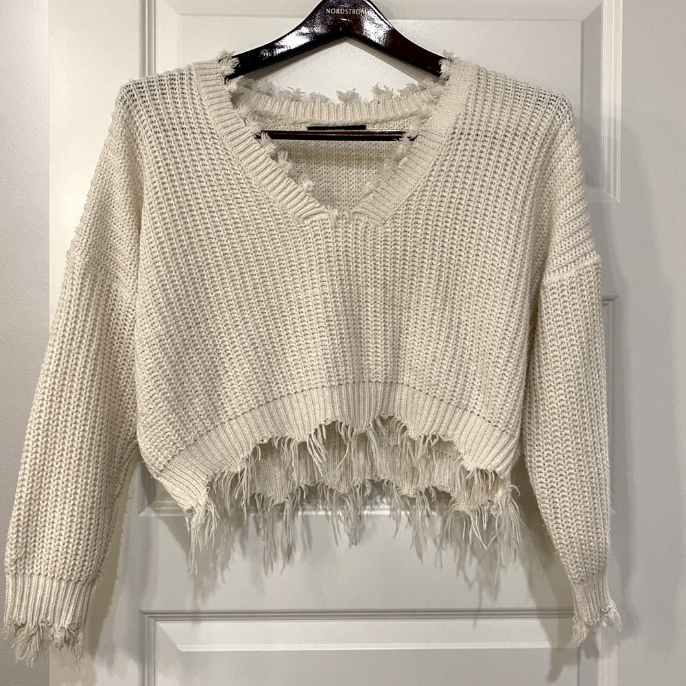 ZAFUL⚡️Womens V Neck Loose Knitted Sweater long sleeve pull over/Crop Top⚡️KHAKI